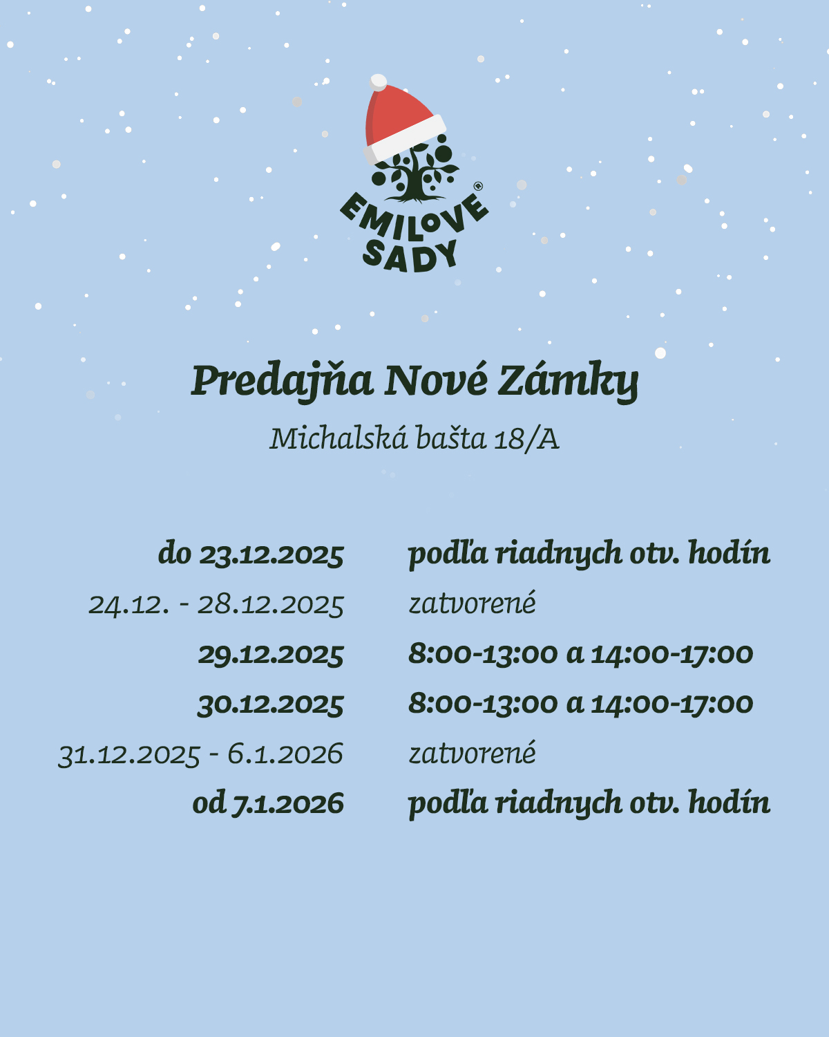 Otváracie hodiny Erika 2025